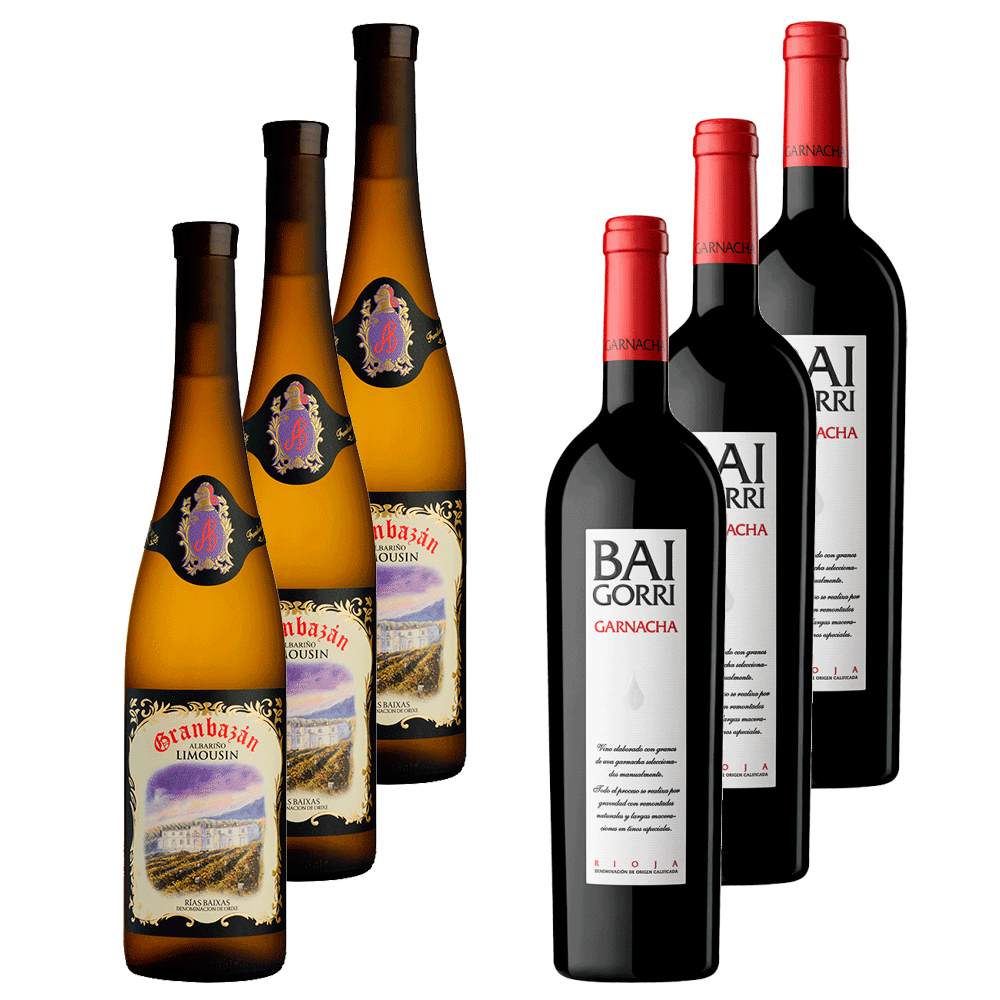Pack de 6 botellas de vinos Granbazan y Baigorri